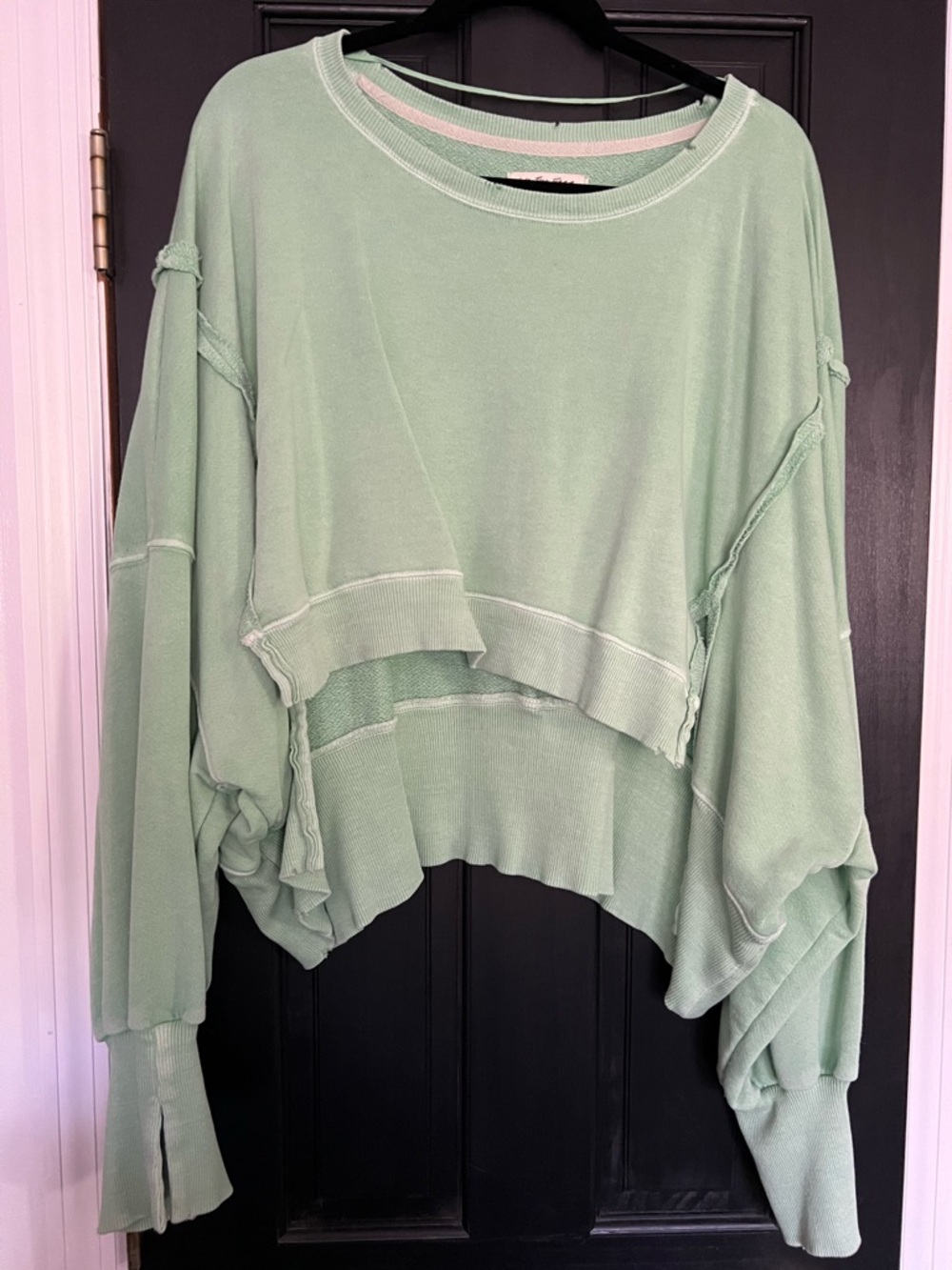Free People Light Green Layered Drop-Shoulder Women's Sweatshirt